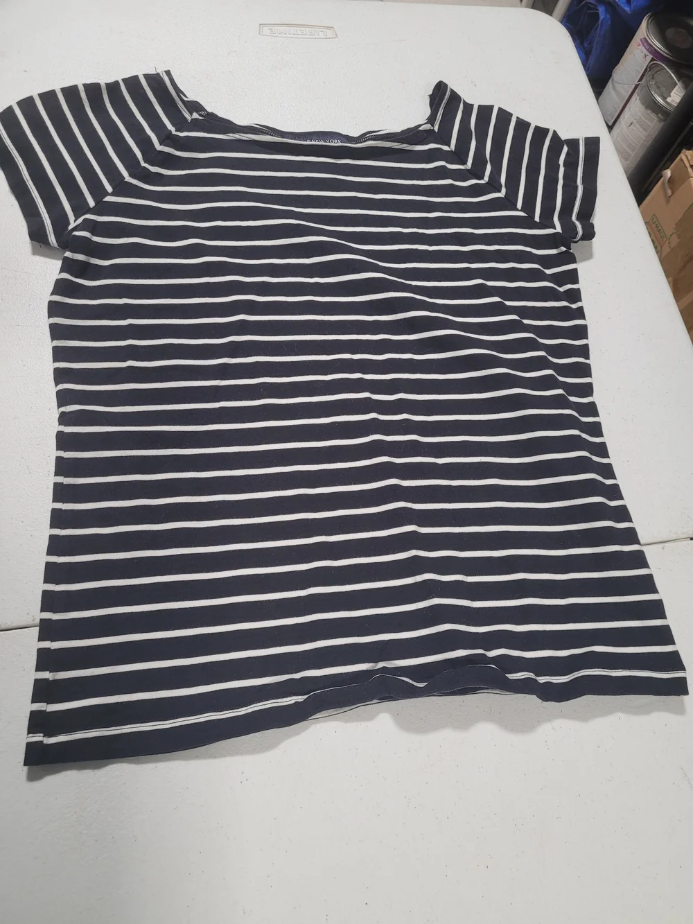 Jones New York Navy and White Short Sleeve Striped Tee